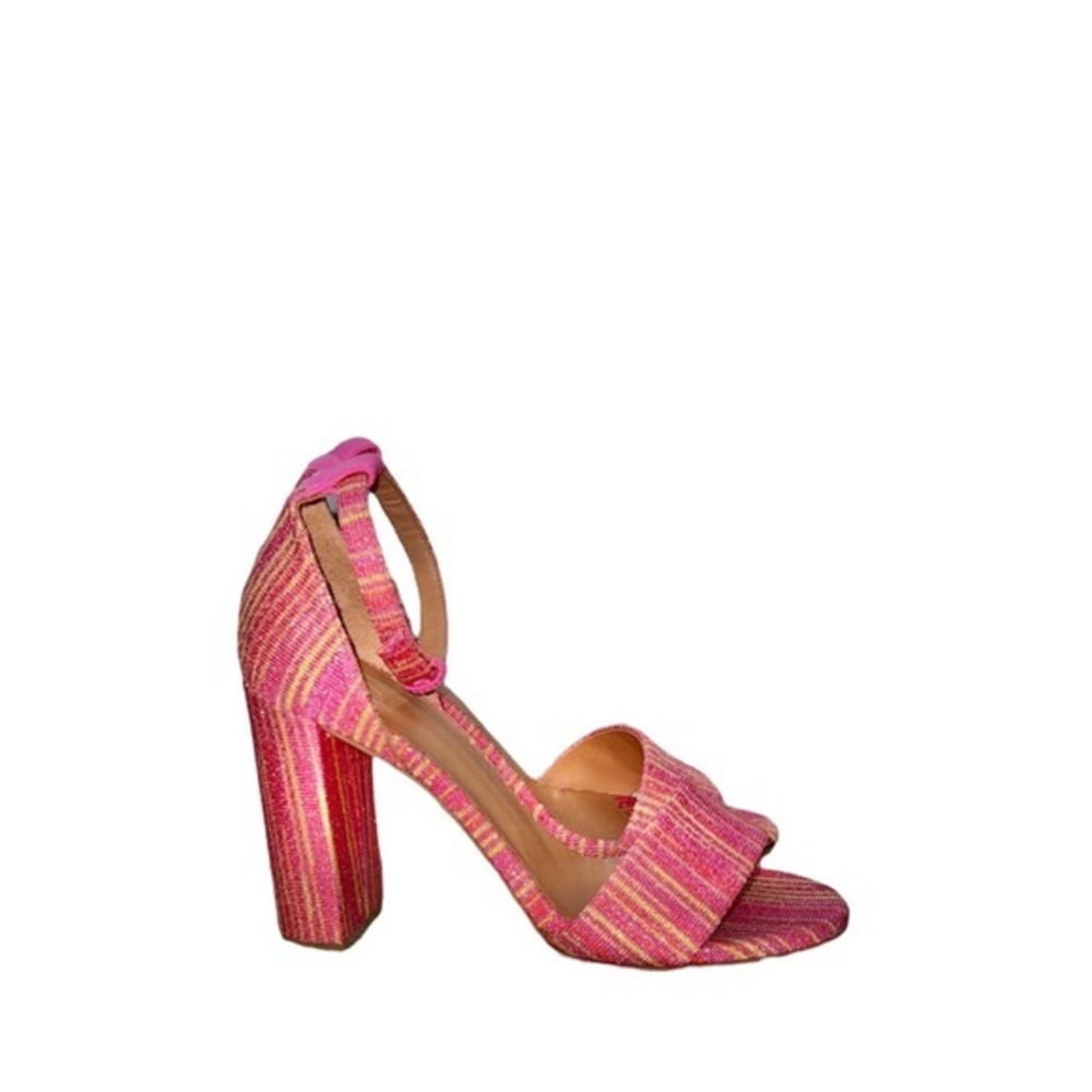 Missoni‎ Rosa Pink Metallic Fabric High Block Heel Sandals